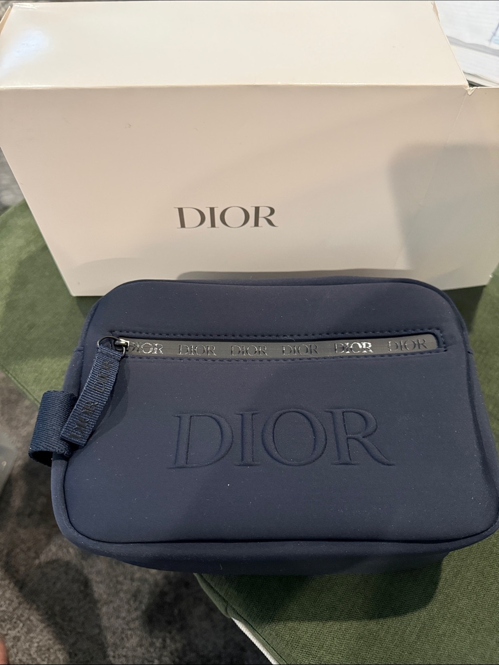Dior Navy Embossed Logo Toiletry Pouch